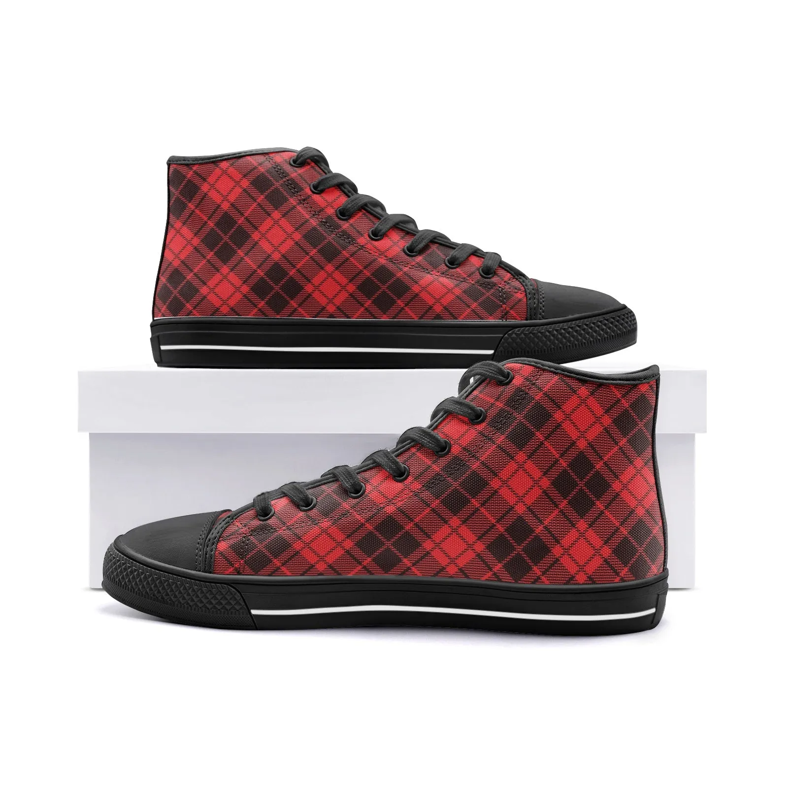 Red Tartan High Top Canvas Shoes