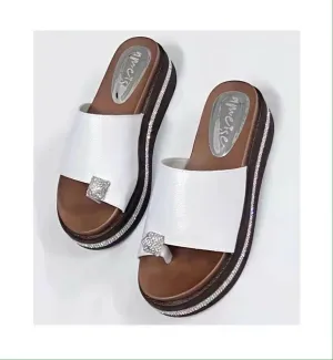 Shine Leather Slides