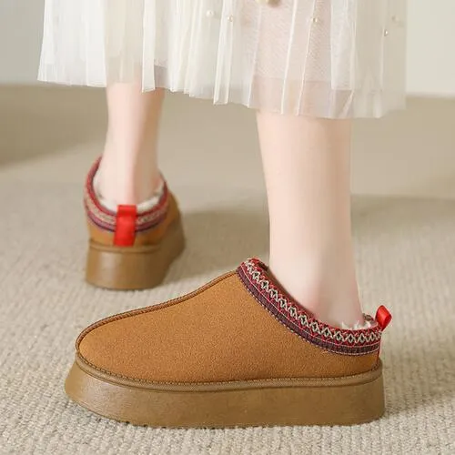 Shoreline Boutique Faux Fur Slip-Ons with Mid Heels