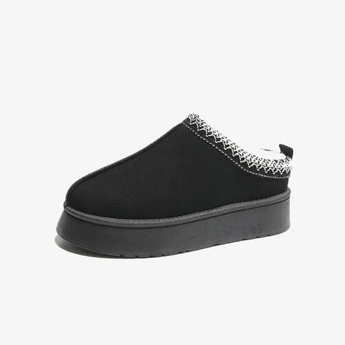 Shoreline Boutique Faux Fur Slip-Ons with Mid Heels